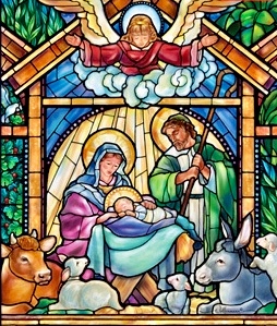 stained glass nativity scene